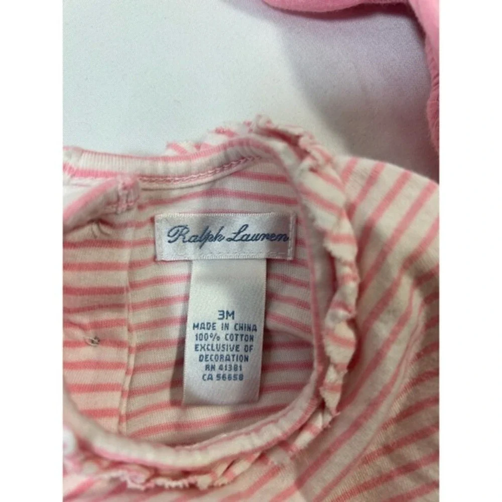 Ralph Lauren Dress Set Baby‎ Girl 3M Pink Stripe Ruffle Excellent Pony Logo